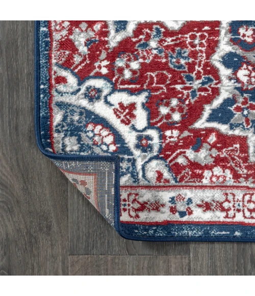 Modern  Vintage Medallion Navy/Red 2 ft. x 8 ft. Runner Rug