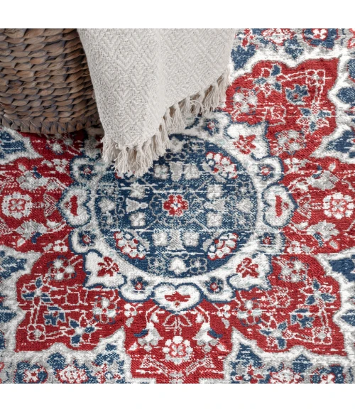 Modern  Vintage Medallion Navy/Red 2 ft. x 8 ft. Runner Rug