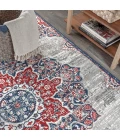 Modern  Vintage Medallion Navy/Red 2 ft. x 8 ft. Runner Rug