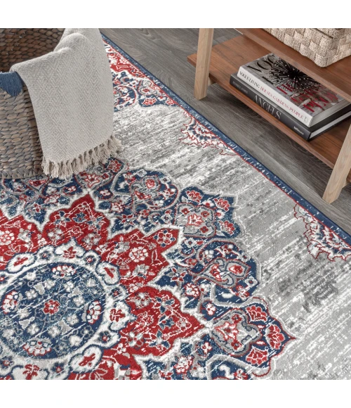 Modern  Vintage Medallion Navy/Red 2 ft. x 8 ft. Runner Rug