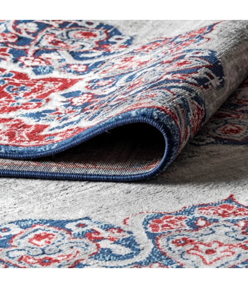 Modern  Vintage Medallion Navy/Red 2 ft. x 8 ft. Runner Rug