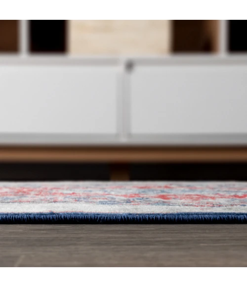 Modern  Vintage Medallion Navy/Red 2 ft. x 8 ft. Runner Rug