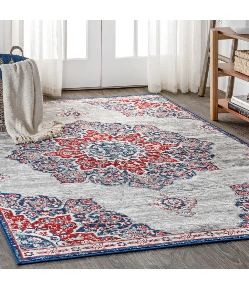 Modern  Vintage Medallion Navy/Red 8 ft. x 10 ft. Area Rug