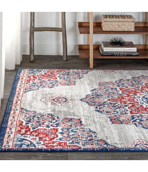 Modern  Vintage Medallion Navy/Red 8 ft. x 10 ft. Area Rug