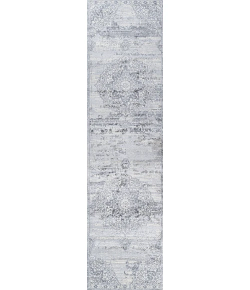 Modern  Vintage Moroccan Medallion Light Gray 2 ft. x 8 ft. Runner Rug