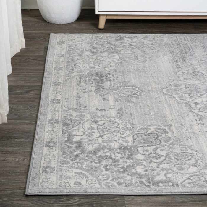 Modern  Vintage Moroccan Medallion Light Gray 4 ft. x 6 ft. Area Rug