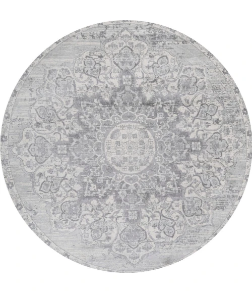 Modern  Vintage Moroccan Medallion Light Gray 6' Round Area Rug