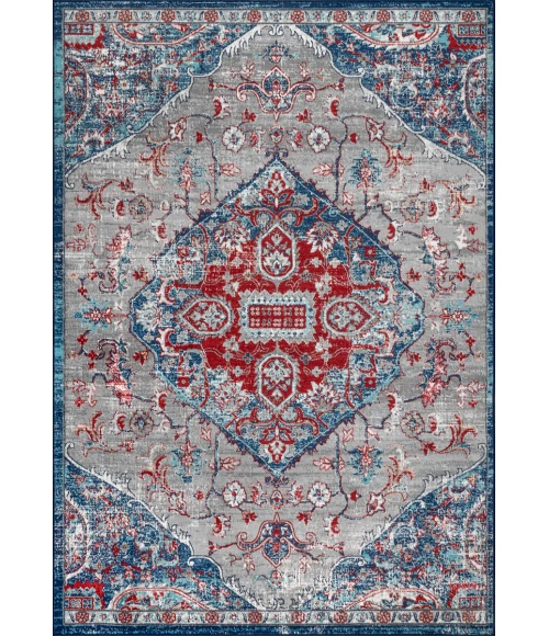 Modern  Vintage Medallion Red/Navy 8 ft. x 10 ft. Area Rug