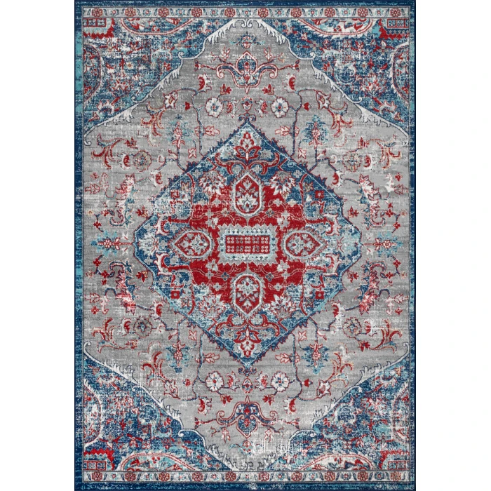 Modern  Vintage Medallion Red/Navy 3 ft. x 5 ft. Area Rug