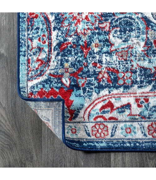 Modern  Vintage Medallion Red/Navy 2 ft. x 8 ft. Runner Rug