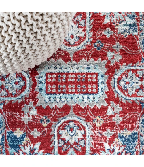 Modern  Vintage Medallion Red/Navy 2 ft. x 8 ft. Runner Rug