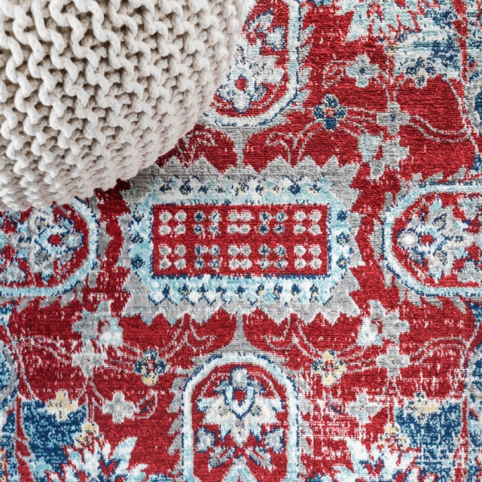 Modern  Vintage Medallion Red/Navy 3 ft. x 5 ft. Area Rug