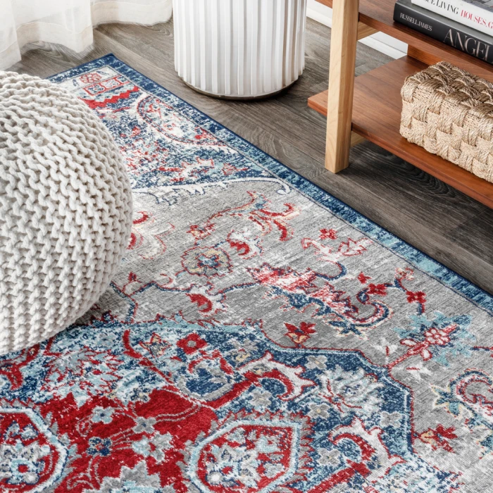 Modern  Vintage Medallion Red/Navy 3 ft. x 5 ft. Area Rug