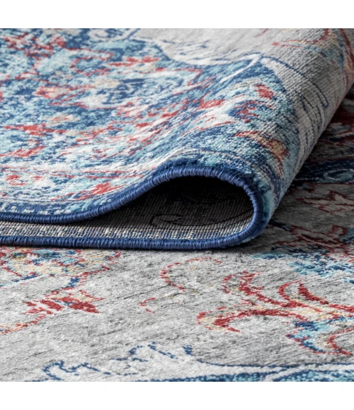 Modern  Vintage Medallion Red/Navy 2 ft. x 8 ft. Runner Rug