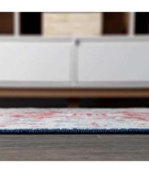 Modern  Vintage Medallion Red/Navy 2 ft. x 8 ft. Runner Rug