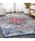 Modern  Vintage Medallion Red/Navy 8 ft. x 10 ft. Area Rug
