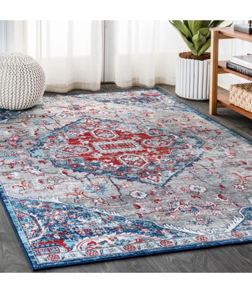 Modern  Vintage Medallion Red/Navy 8 ft. x 10 ft. Area Rug