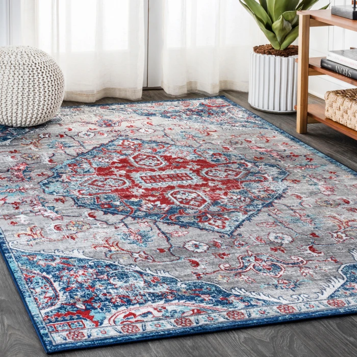 Modern  Vintage Medallion Red/Navy 3 ft. x 5 ft. Area Rug