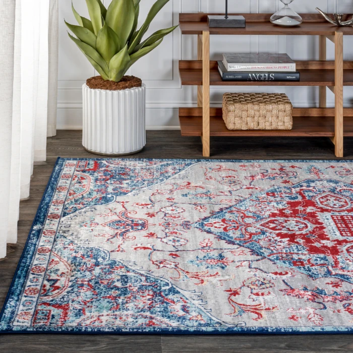 Modern  Vintage Medallion Red/Navy 3 ft. x 5 ft. Area Rug