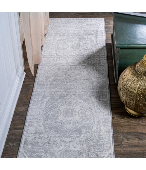 Modern  Vintage Medallion Gray 2 ft. x 8 ft. Runner Rug