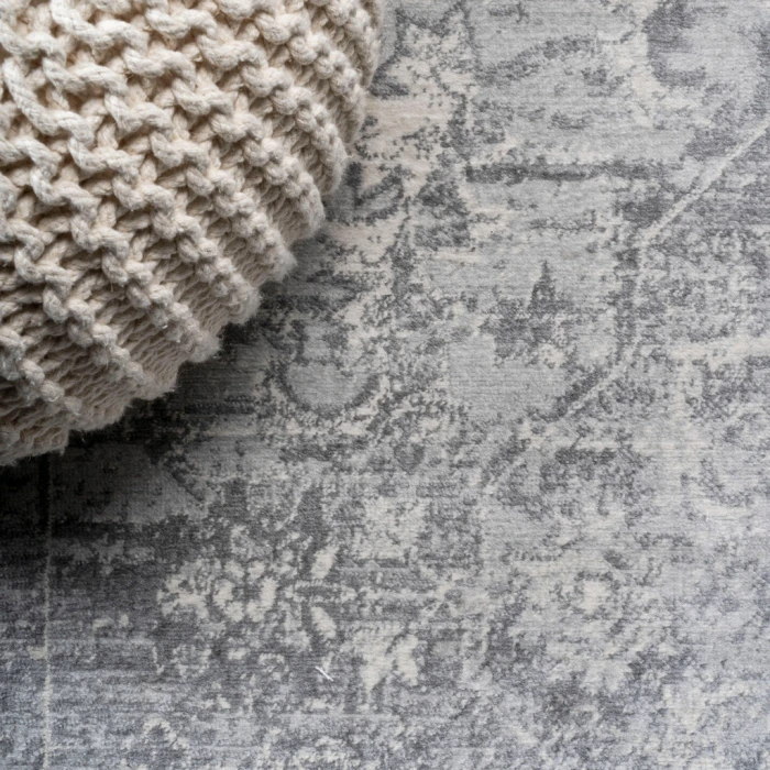 Modern  Vintage Medallion Gray 5' Square Area Rug