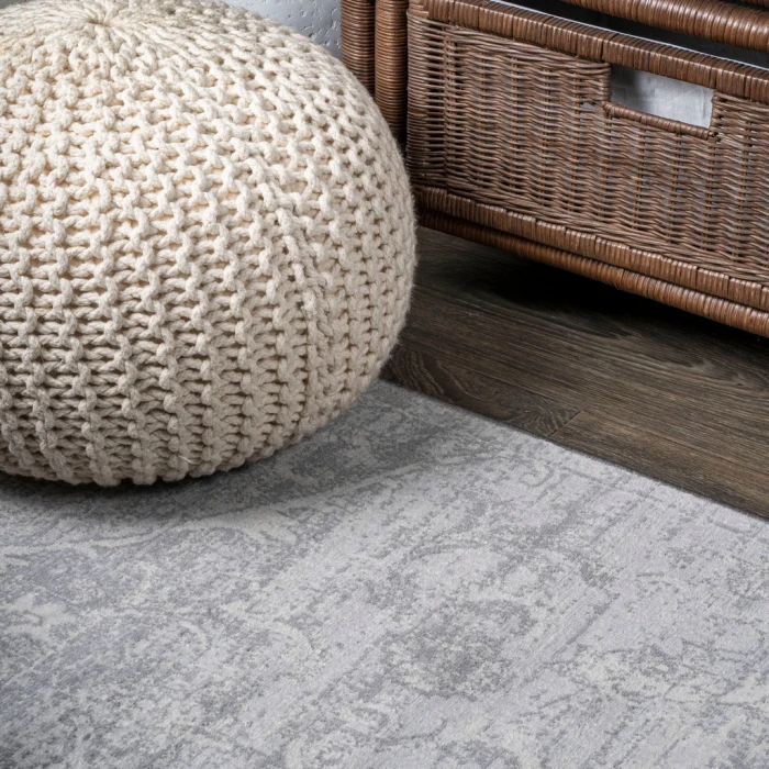 Modern  Vintage Medallion Gray 5' Square Area Rug