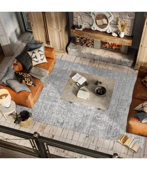 Modern  Vintage Medallion Gray 5 ft. x 8 ft. Area Rug