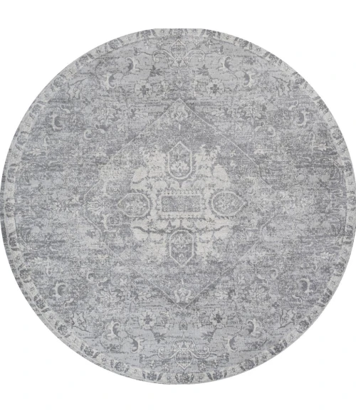 Modern  Vintage Medallion Gray 5' Round Area Rug