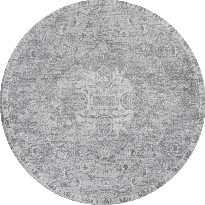 Modern  Vintage Medallion Gray 6' Round Area Rug