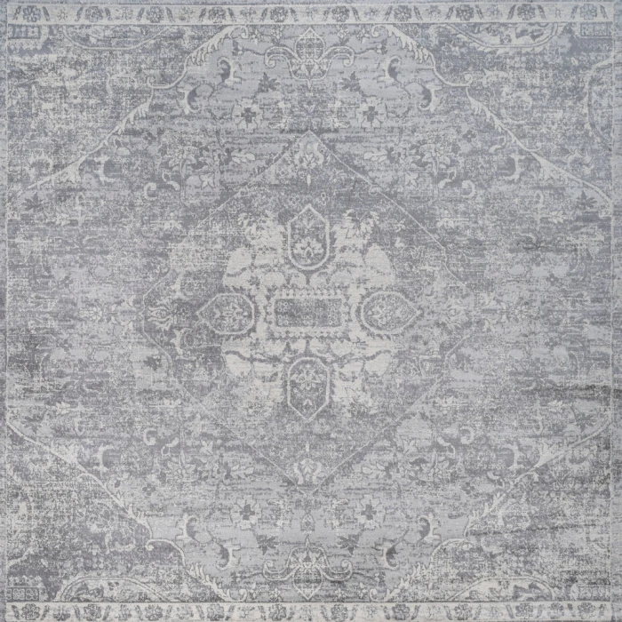 Modern  Vintage Medallion Gray 5' Square Area Rug