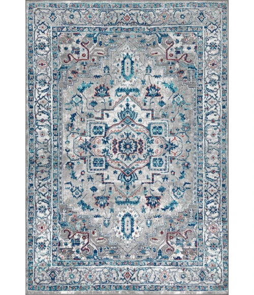 Modern  Vintage Medallion Light Grey/Blue 4 ft. x 6 ft. Area Rug