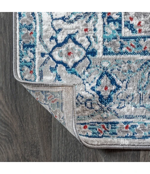 Modern  Vintage Medallion Light Grey/Blue 4 ft. x 6 ft. Area Rug