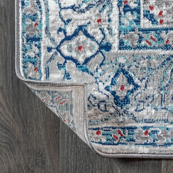 Modern  Vintage Medallion Light Gray/Blue 6' Square Area Rug