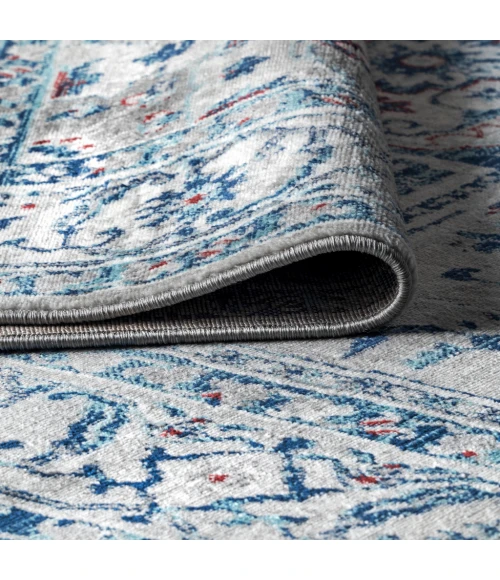 Modern  Vintage Medallion Light Grey/Blue 4 ft. x 6 ft. Area Rug