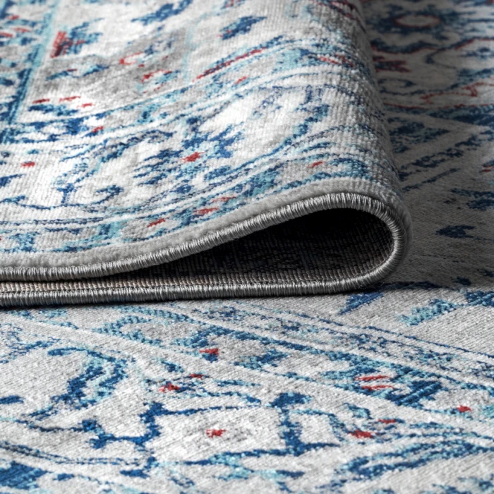 Modern  Vintage Medallion Light Gray/Blue 6' Square Area Rug
