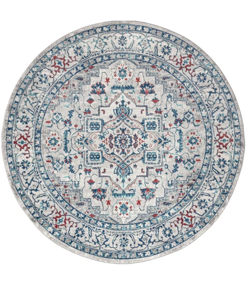Modern  Vintage Medallion Light Gray/Blue 5' Round Area Rug