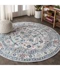 Modern  Vintage Medallion Light Gray/Blue 5' Round Area Rug