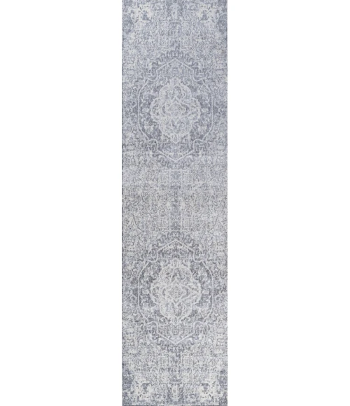 Modern  Vintage Medallion Gray/Ivory 2 ft. x 8 ft. Runner Rug