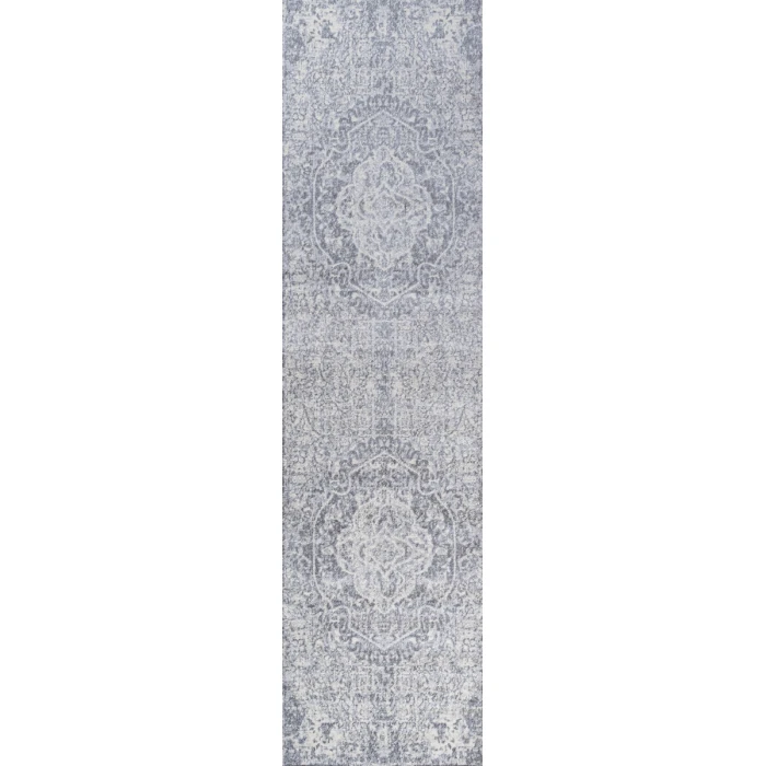 Modern  Vintage Medallion Gray/Ivory 2 ft. x 8 ft. Runner Rug