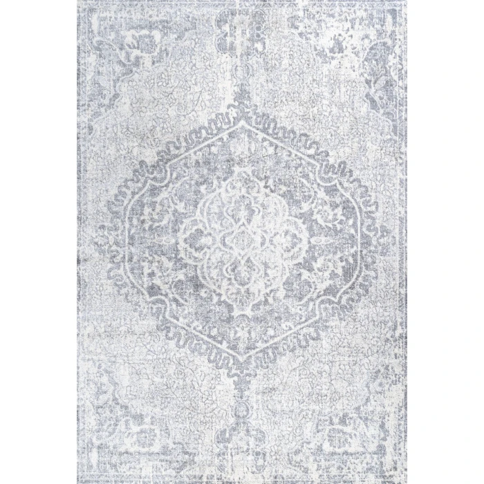 Modern  Vintage Medallion Gray/Ivory 8 ft. x 10 ft. Area Rug