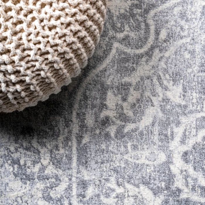 Modern  Vintage Medallion Gray/Ivory 6' Square Area Rug