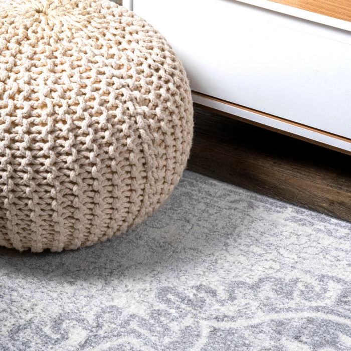 Modern  Vintage Medallion Gray/Ivory 6' Square Area Rug
