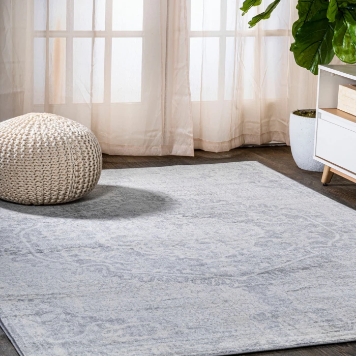 Modern  Vintage Medallion Gray/Ivory 8 ft. x 10 ft. Area Rug