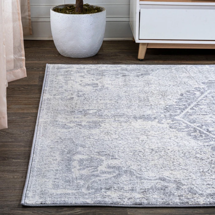 Modern  Vintage Medallion Gray/Ivory 8 ft. x 10 ft. Area Rug