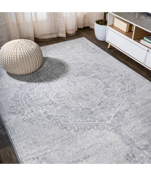 Modern  Vintage Medallion Gray/Ivory 5 ft. x 8 ft. Area Rug