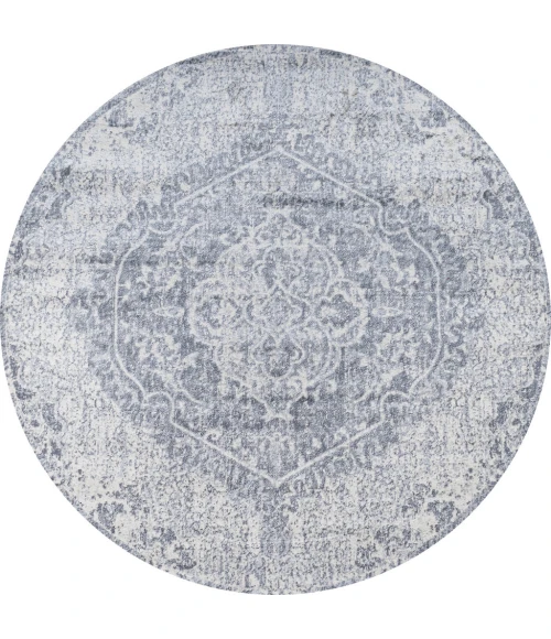 Modern  Vintage Medallion Gray/Ivory 6' Round Area Rug