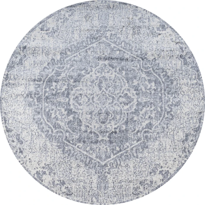 Modern  Vintage Medallion Gray/Ivory 5' Round Area Rug