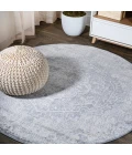 Modern  Vintage Medallion Gray/Ivory 6' Round Area Rug