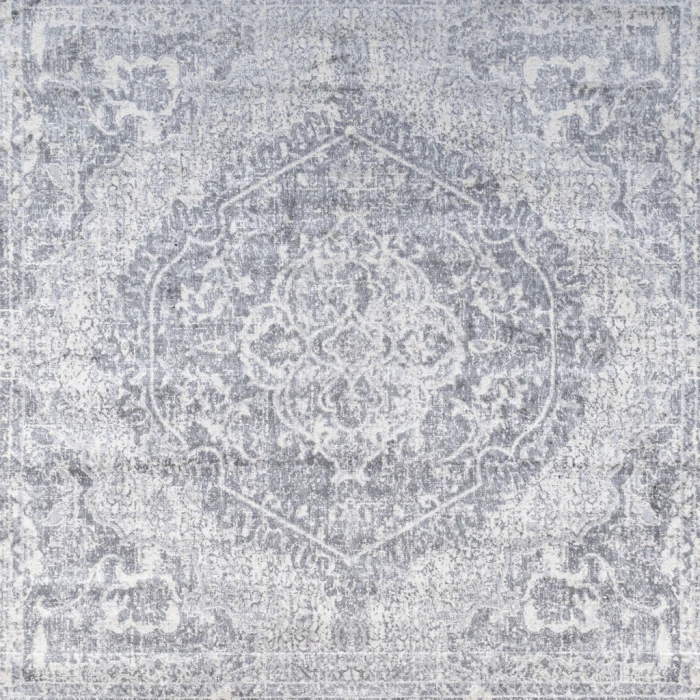 Modern  Vintage Medallion Gray/Ivory 6' Square Area Rug