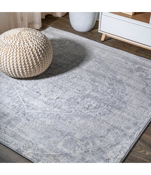 Modern  Vintage Medallion Gray/Ivory 5' Square Area Rug